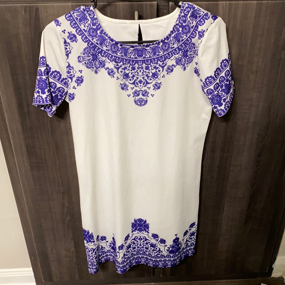 Blue and Ivory Embroidered Dress